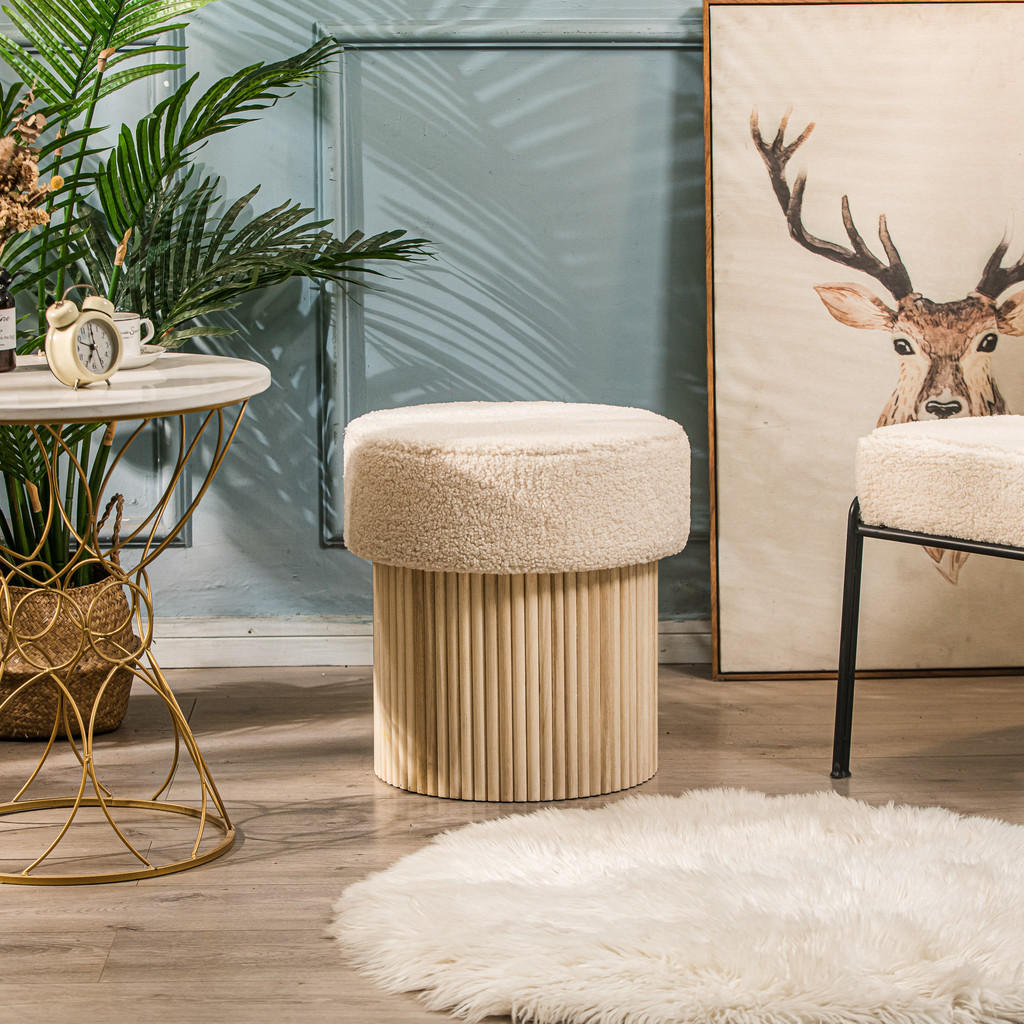 Thumbnail - Nordlys Pouf, Weiß, Textil, 43x45x43 cm, Oeko-Tex®, Wohnzimmer, Hocker, Poufs