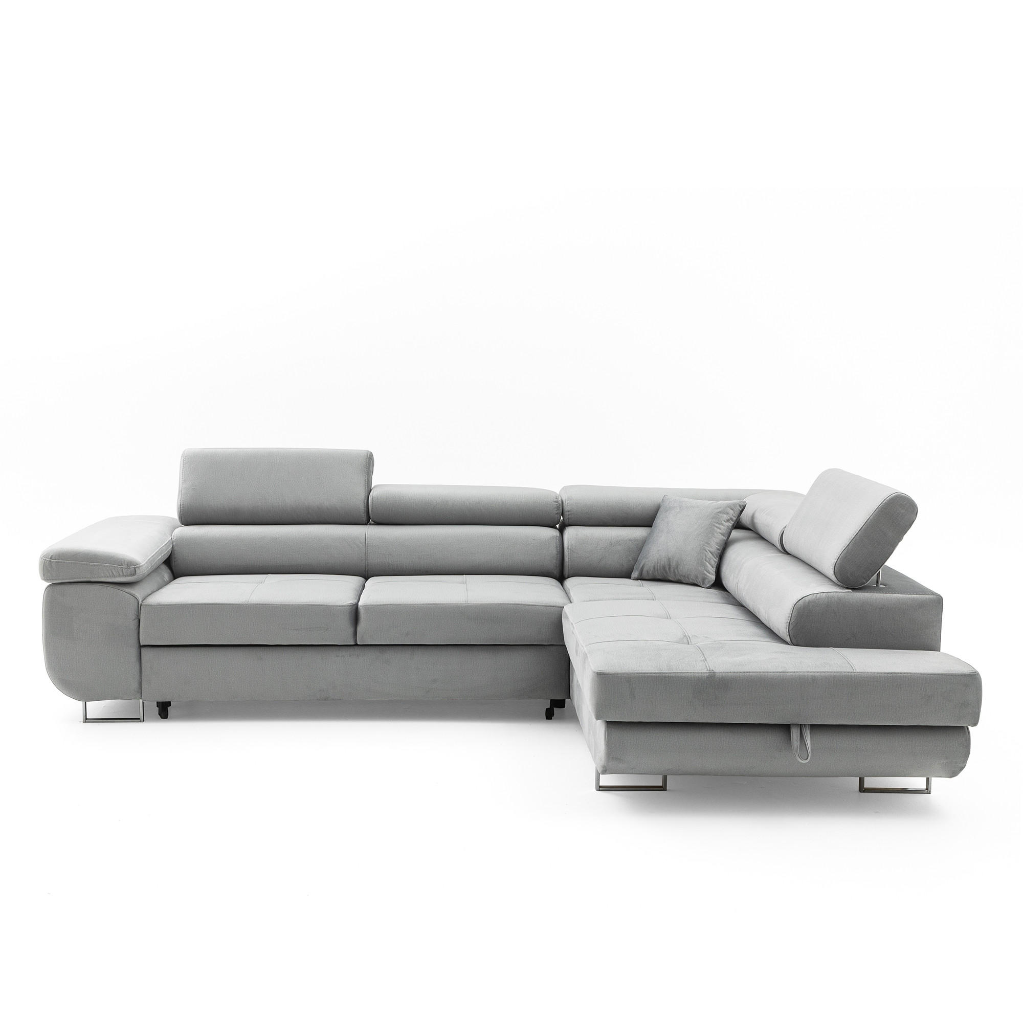 ECKSOFA WILD L Rechts mit Schlaffunktion 127x195 Velours Hellgrau - Chromfarben/Hellgrau, Holz/Textil (274/203cm) - Muffo
