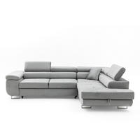 ECKSOFA WILD L Rechts mit Schlaffunktion 127x195 Velours Hellgrau - Chromfarben/Hellgrau, Holz/Textil (274/203cm) - Muffo