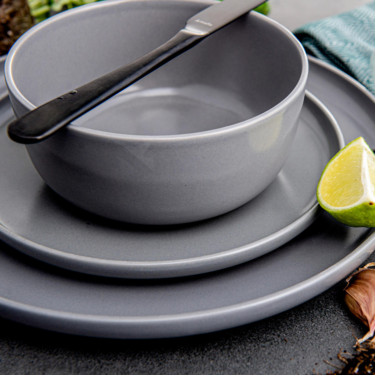 SCHÜSSEL-SET VICTO 6 Personen 6-tlg, matt grau - Grau, Keramik - KONSIMO®