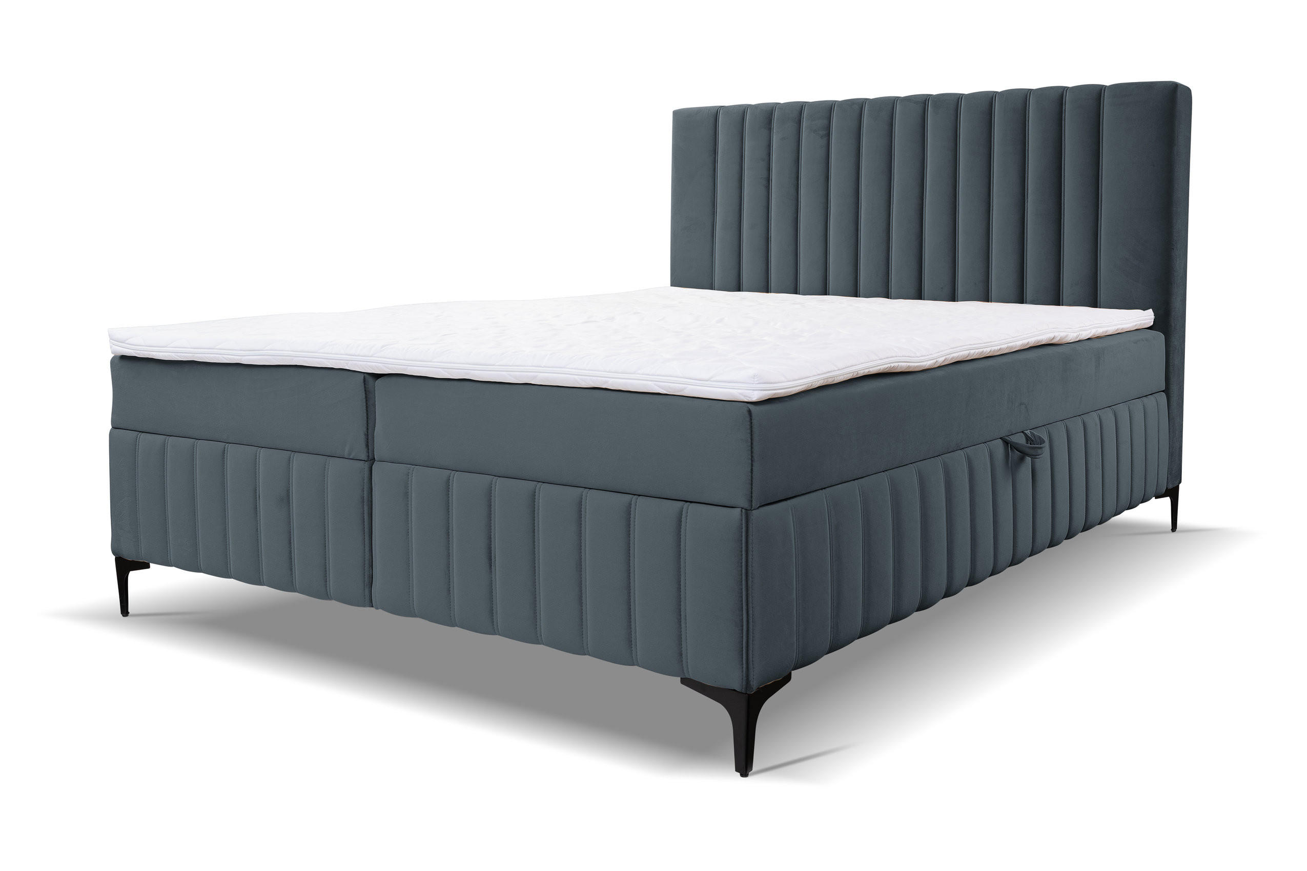 BOXBETT QUANT mit 2 Bettkästen, 160x200, Farbe: Dunkelgrau, Velourstoff, mit Bonell-Matratze inkl. Topper - Dunkelgrau, Holz/Kunststoff (160/200cm) - VENASI MÖBEL