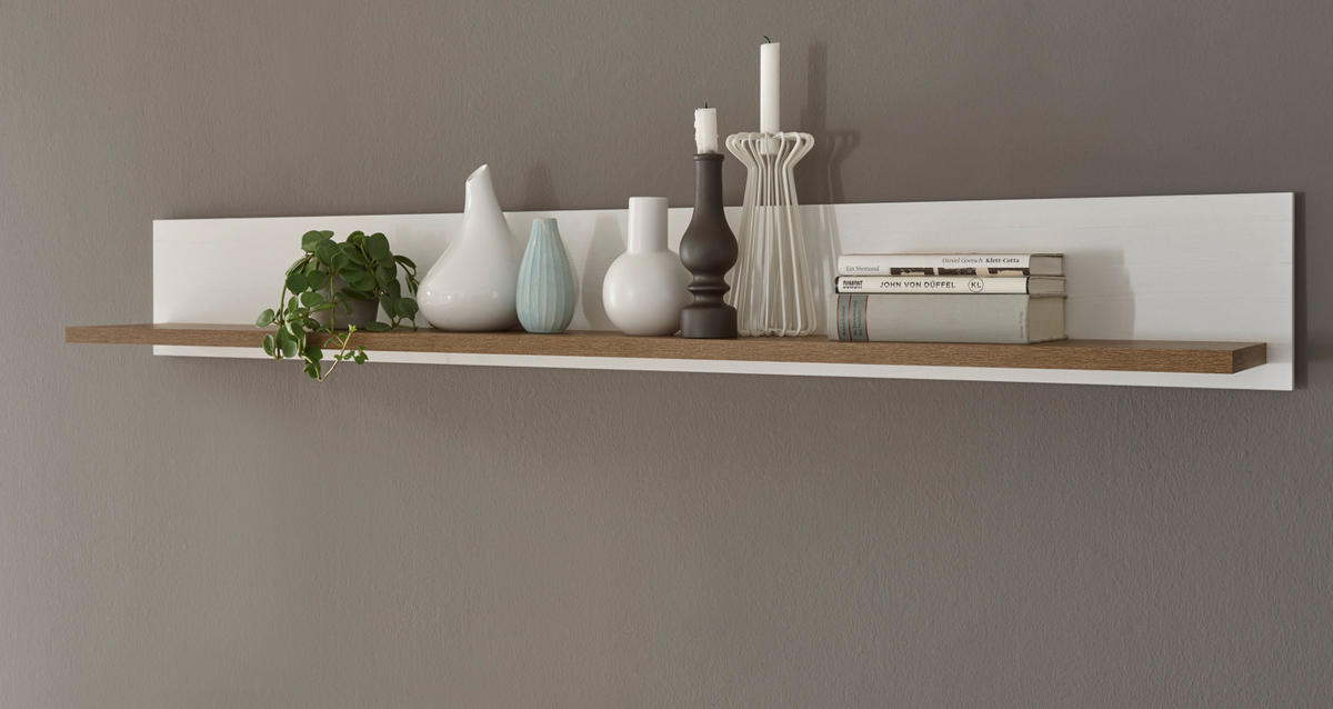 WANDBOARD weiß Pinie, Eiche hell Landhaus, Wandregal 160 cm - Eichefarben/Weiß, Holzwerkstoff (160/20/20cm) - Furn.Design