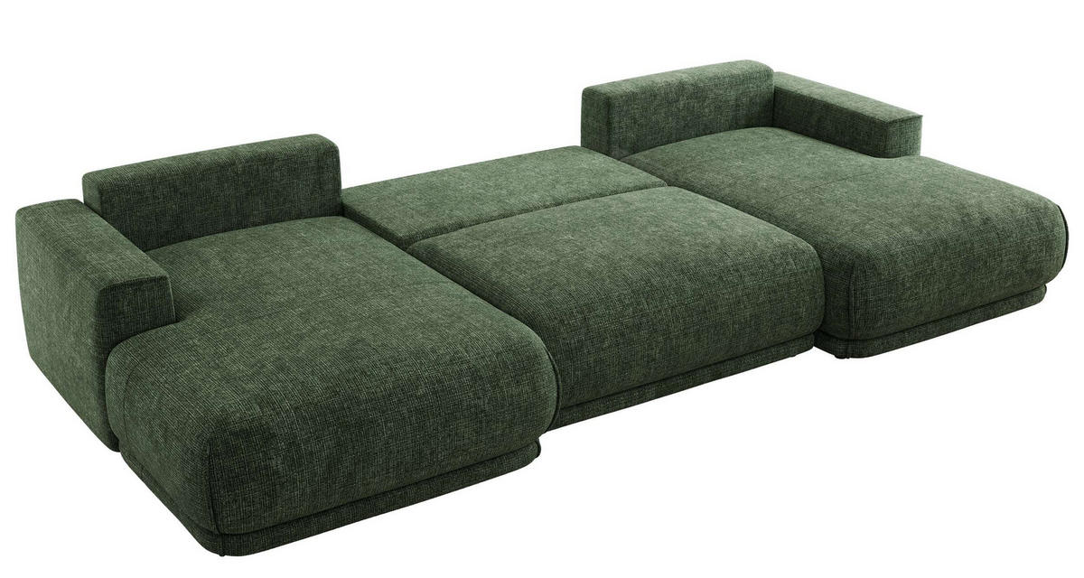 SEDACIA SÚPRAVA RINA U Tmavozelená Hrubo tkaná ženilka - čierna/tmavozelená, textil/plast (360/85/170cm) - MKS