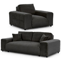 SITZGARNITUR 3+1 Mollis Dunkelgrau Plüschcord - Dunkelgrau/Schwarz, Holz/Kunststoff (213/79/108cm) - S-Style Möbel