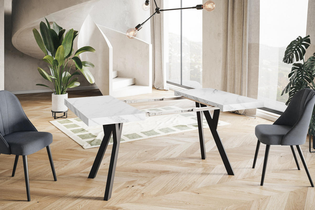 ESSZIMMERTISCH RICO, ausziehbarer Tisch90-190X90X77 cm, Farbe: Beige, mit Holzbeinen in Farbe Schwarz - Hellgrau/Schwarz, Holzwerkstoff (90/90/77cm) - Alpi-Möbel