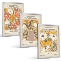 BILDER SET 3er Set - 40x60 cm Silberner Rahmen - Blumenmuster Amsterdam Paris London - Silberfarben, Kunststoff (40/60cm) - TULUP