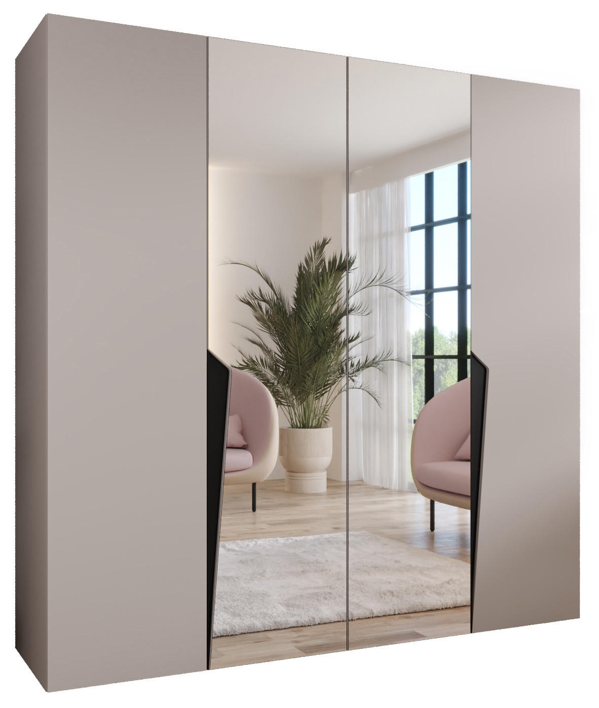Abiks Möbel Drehtürenschrank Beige, Schwarz 200x202x52 cm