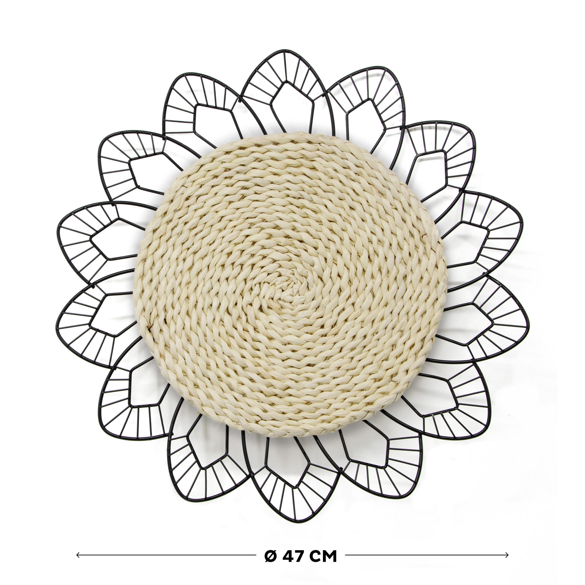 METALLKUNST - Blume mit Rattan - Schwarz/Braun, Metall (47/47/47cm) - Art for the Home
