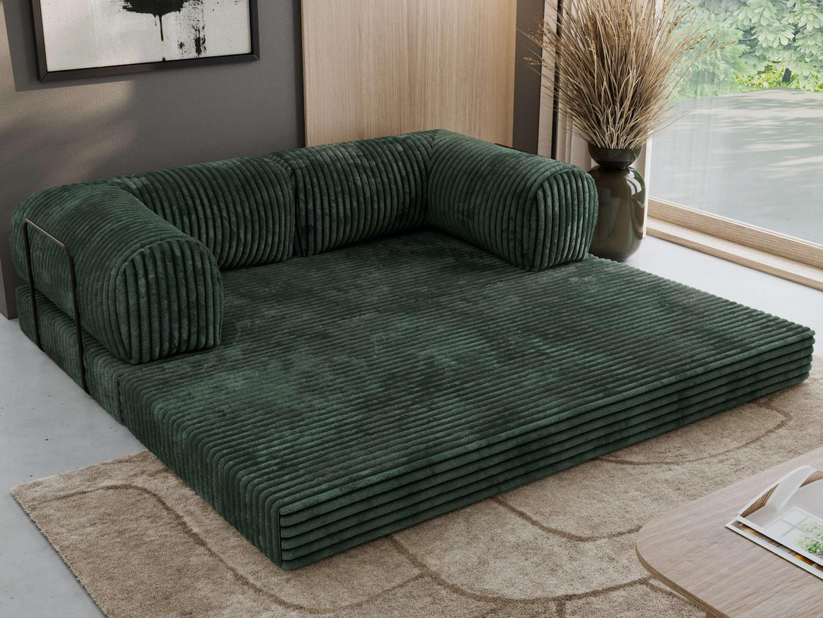 TROJMIESTNA POHOVKA ORSETTO - Tmavozelená Manšester - čierna/tmavozelená, kov/textil (200/70/100cm) - MKS