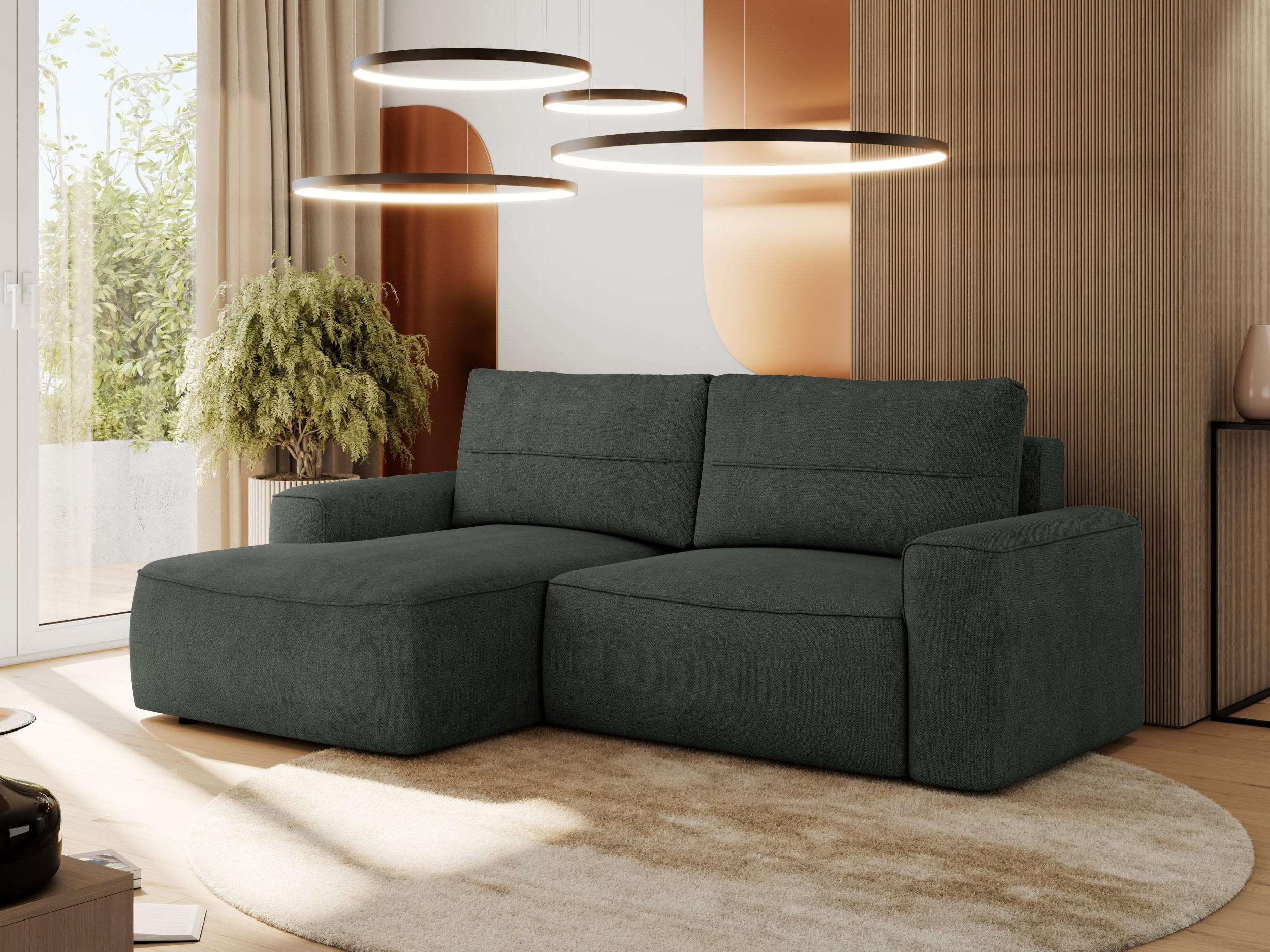 ECKSOFA BELLUNO L Dunkelgrau Strukture - Links - Dunkelgrau/Schwarz, Textil (144/233cm) - MKS
