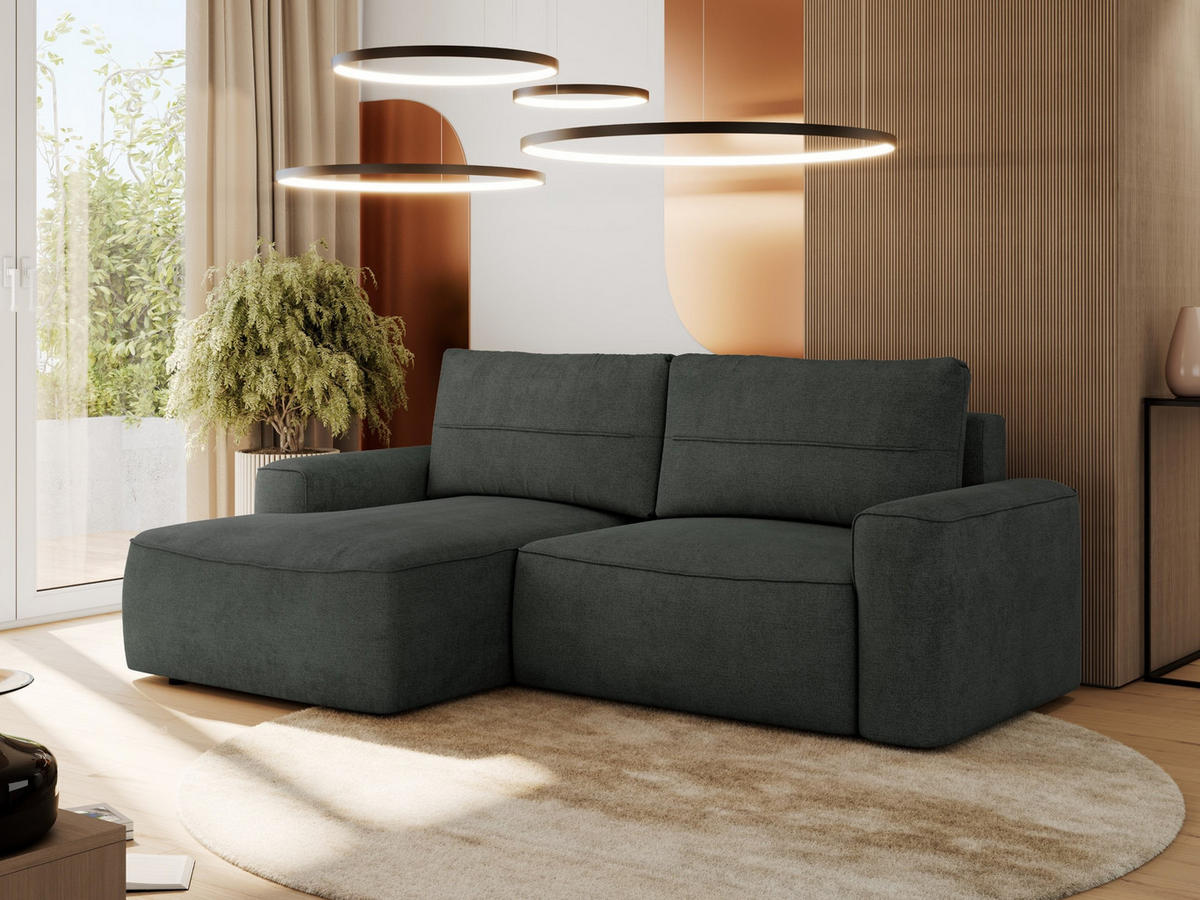ECKSOFA BELLUNO L Dunkelgrau Strukture - Links - Dunkelgrau/Schwarz, Textil (144/233cm) - MKS