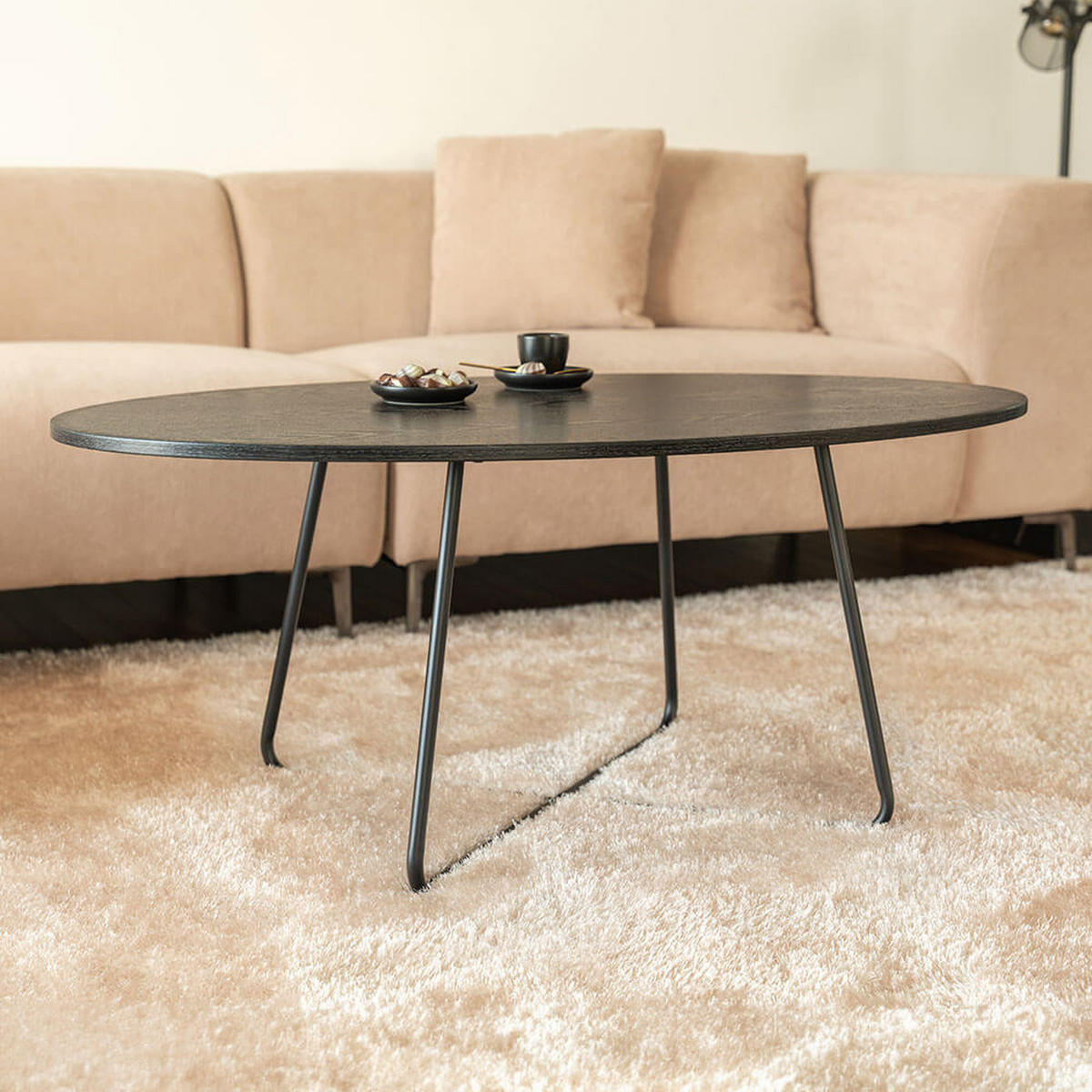 COUCHTISCH Oval NOVARIS - 110 x 66 cm Dark Oak - Schwarz, Holz (110/66/47cm) - Home Deluxe