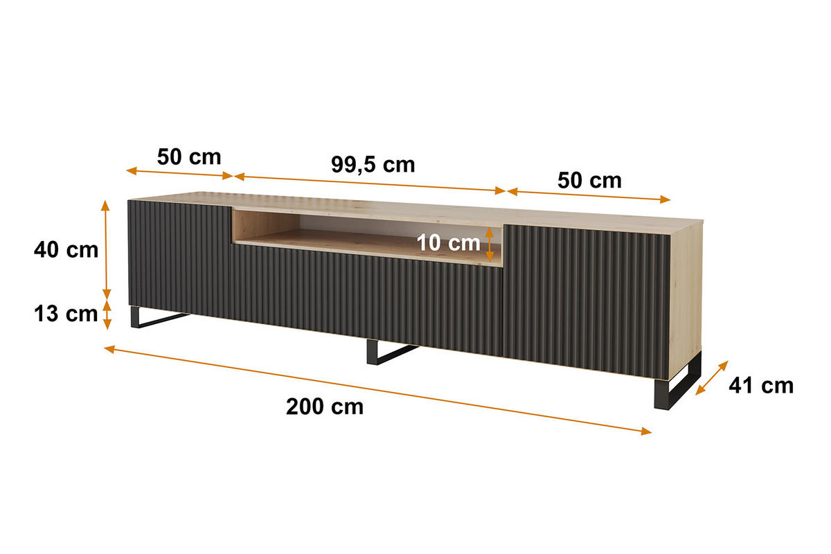LOWBOARD NOA-2-S 200x53x41 cm - Artisan / Schwarz - Eichefarben/Schwarz, Holzwerkstoff (200/53/41cm) - ALTDECOR