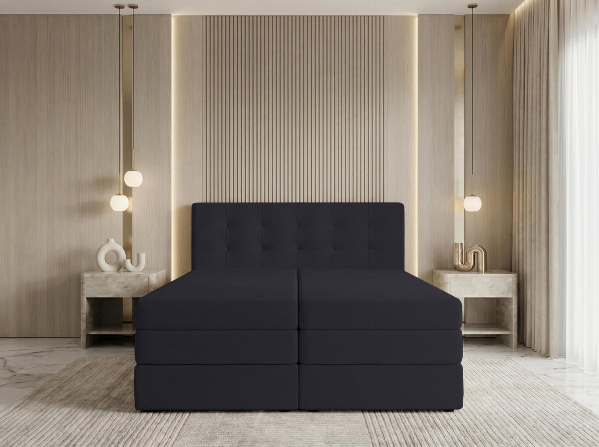 BOXSPRINGBETT FINIKE 160x200 cm mit Bettkasten und 2 Matratzen - Schwarz + TOPPER - Schwarz/Grau, Holz/Holzwerkstoff (160/200cm) - AX Living