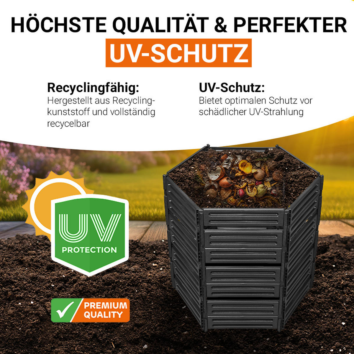 STECKKOMPOSTER 850 L, schwarz - Schwarz, Kunststoff (111/105/111cm) - GARANTIA