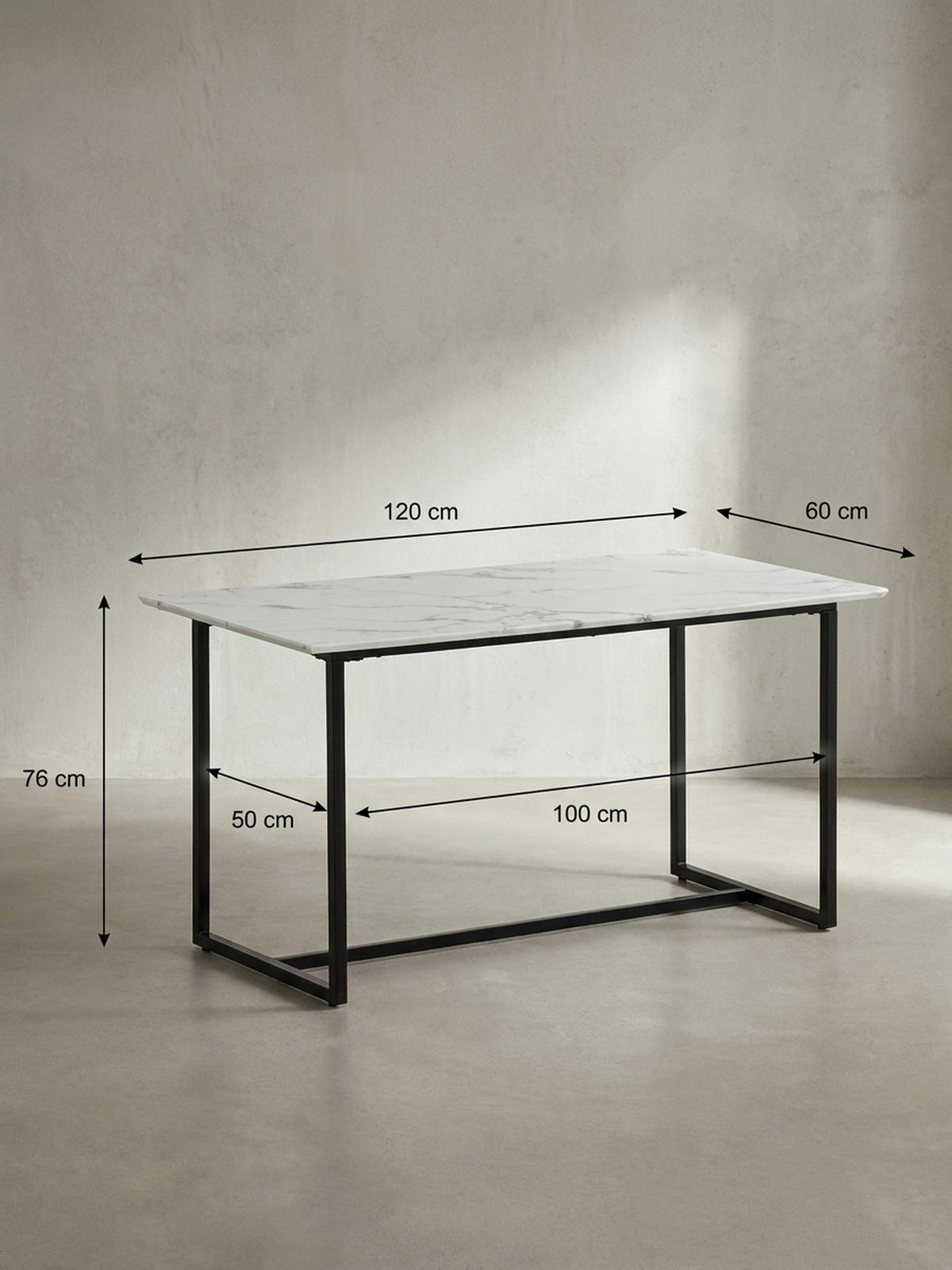 ESSTISCH Marmoroptik Metall Rechteckig Modern Klein, Weiß 120x60x76 cm - Schwarz/Weiß, Holzwerkstoff/Metall (60/120/76cm) - KADIMA DESIGN