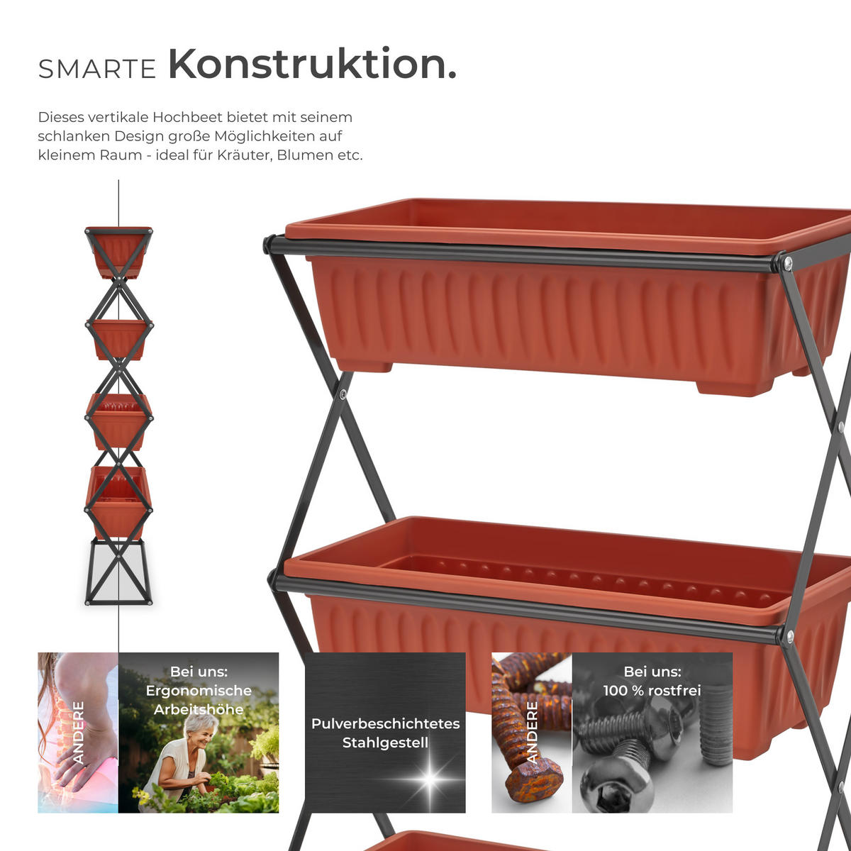 VERTIKALBEET ,52 x 21 x 127 cm,braun - Braun, Textil (21/127/52cm) - tectake
