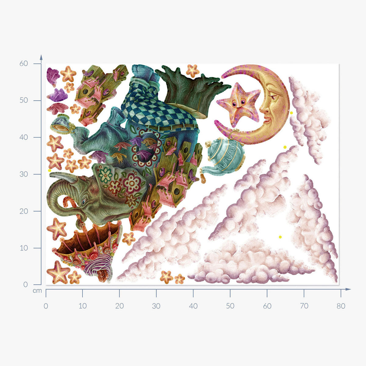 WANDAUFKLEBER 60x79cm - Märchentiere - Multicolor, Kunststoff (60/79/0.1cm) - Wallfluent