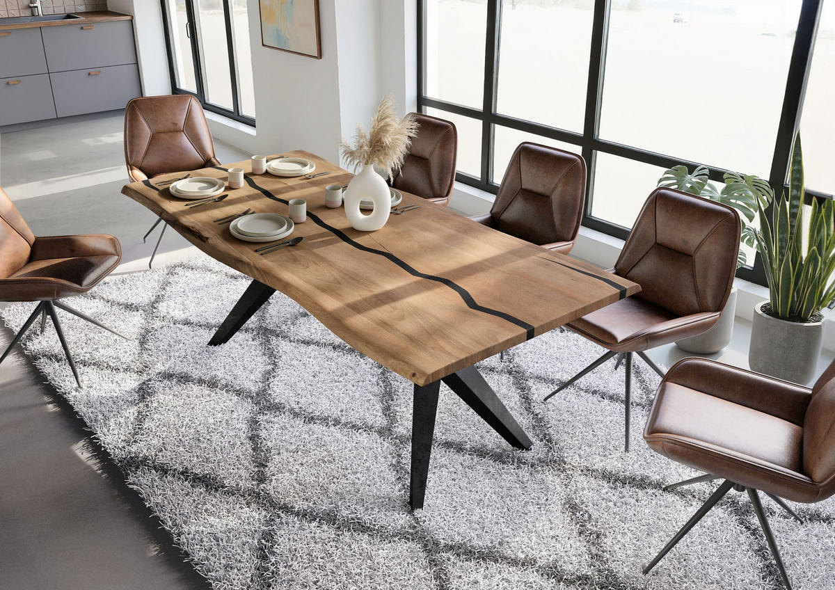 BAUMTISCH Mango 200x100x76 natur lackiert / Epoxid schwarz, Sterngestell anthrazit matt EPOXY - Naturfarben, Holz (200/100/76cm) - Massivmoebel24