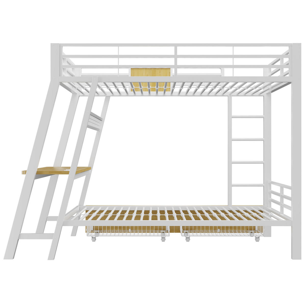 ETAGENBETT 90x200cm Metall Schreibtisch LED USB Weiß - Weiß, Metall (90/200cm) - FLIEKS