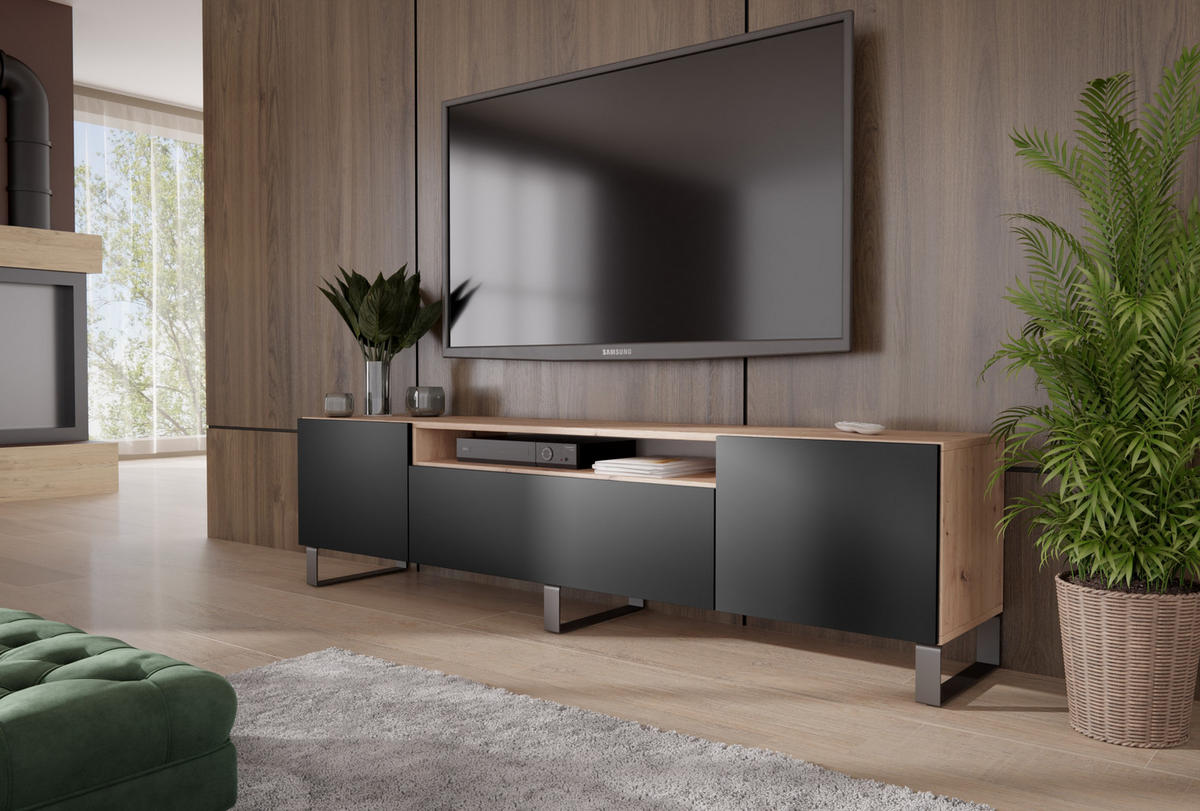 TV-SCHRANK Lyon III 200 cm, dreitürig, artisan, schwarz - Schwarz/Eiche Artisan, Kunststoff (200/53/41cm) - Margaret Hadas24