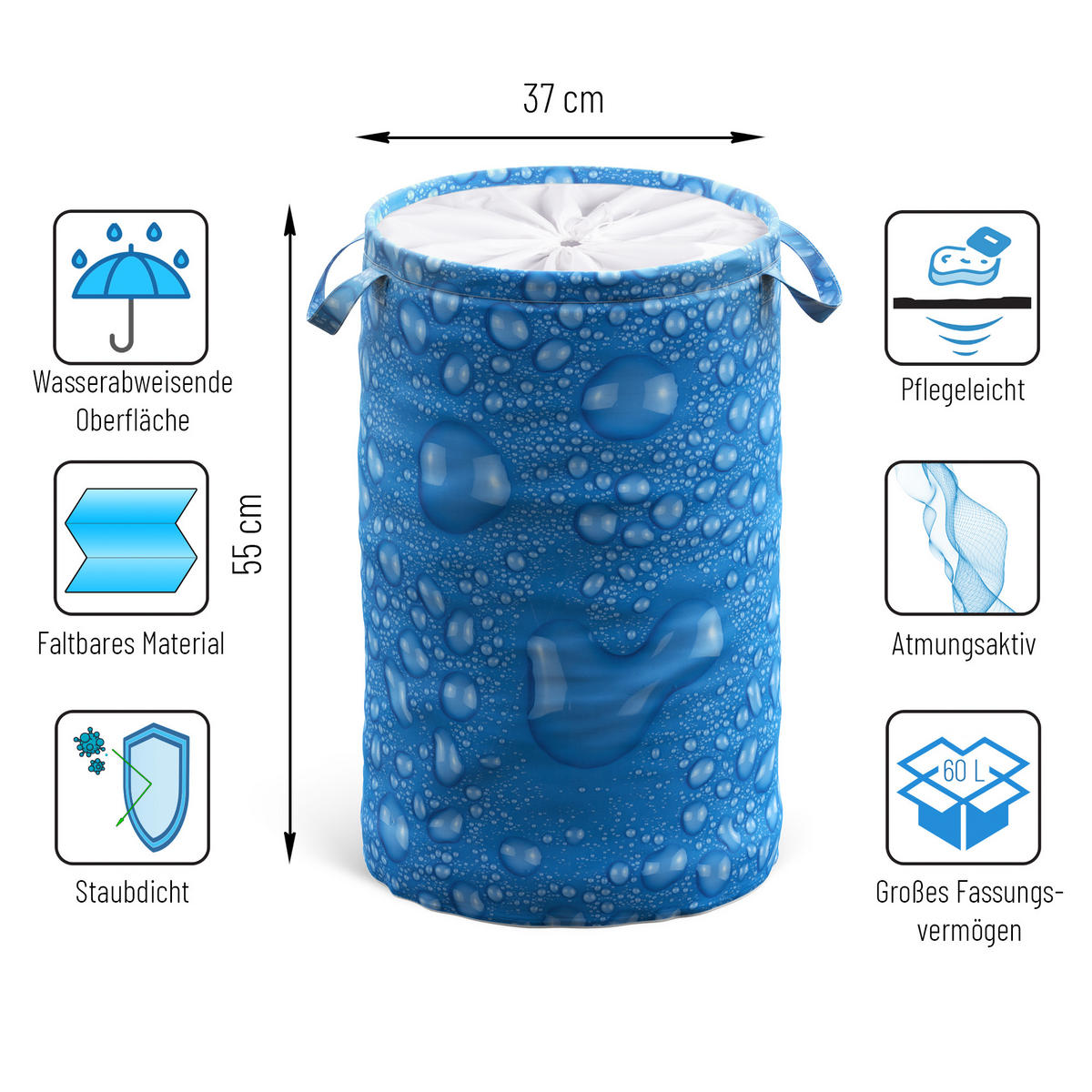 WÄSCHEKORB Tautropfen Blau - Blau, Textil (37/55/55cm) - Sanilo