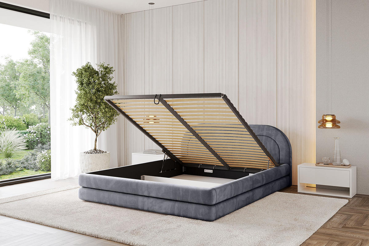 POLSTERBETT mit Bettkasten und Lattenrost, Bett mit Matratze H3/H4 - LERIS-v1 200x200 Dunkelgrau - Dunkelgrau, Holzwerkstoff/Textil (200/200cm) - ALTDECOR