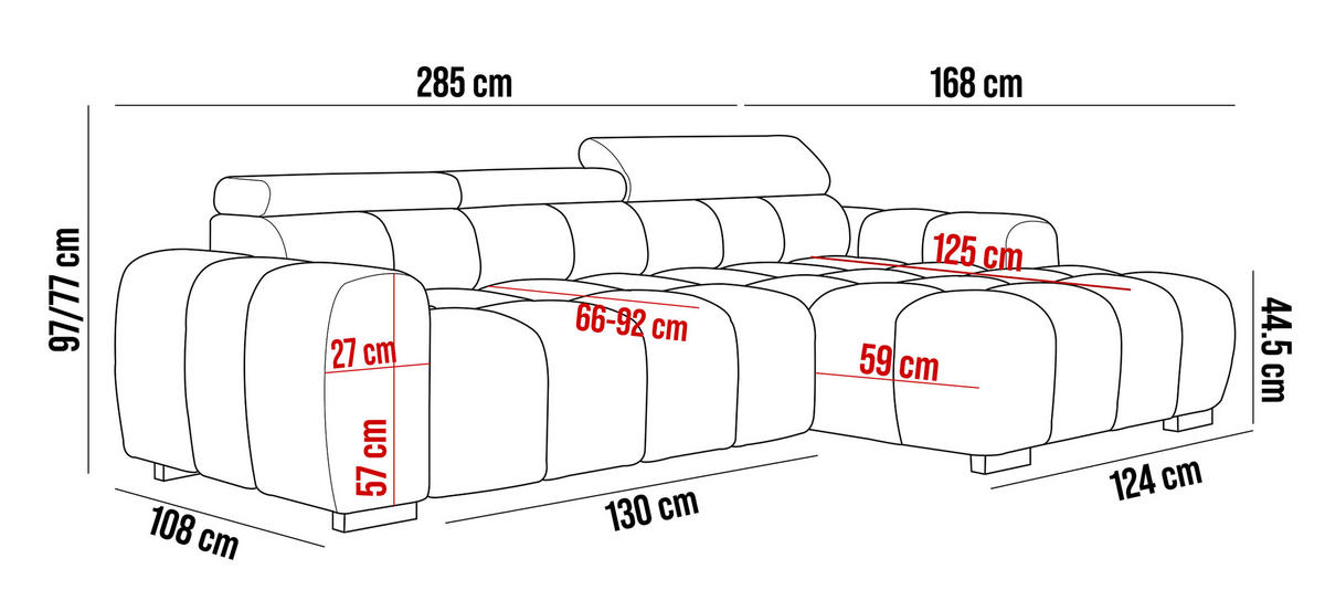 ECKSOFA OMBO 285x168x77/97 cm, Rechts, Schlaffunktion, elektr. Sitz, Kopfstützen, Buche dunkel, hydrophober SALVADOR-Stoff – Cappuccino - Cappuccino, Holz/Textil (285/168cm) - DomoHome