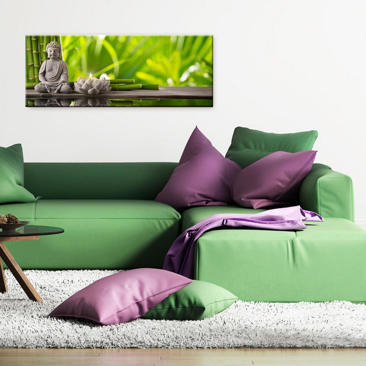 GLASBILD 80x30 cm Buddha Zen Spa Grün - Gelb, Glas (80/30cm) - artissimo