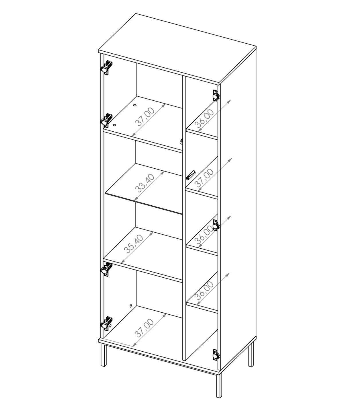 VITRINE Queba 2T Weiß 70/190/41 cm – Vitrine weiß mit Glastüren - Schwarz/Weiß, Holzwerkstoff (70/190/41cm) - AX Living