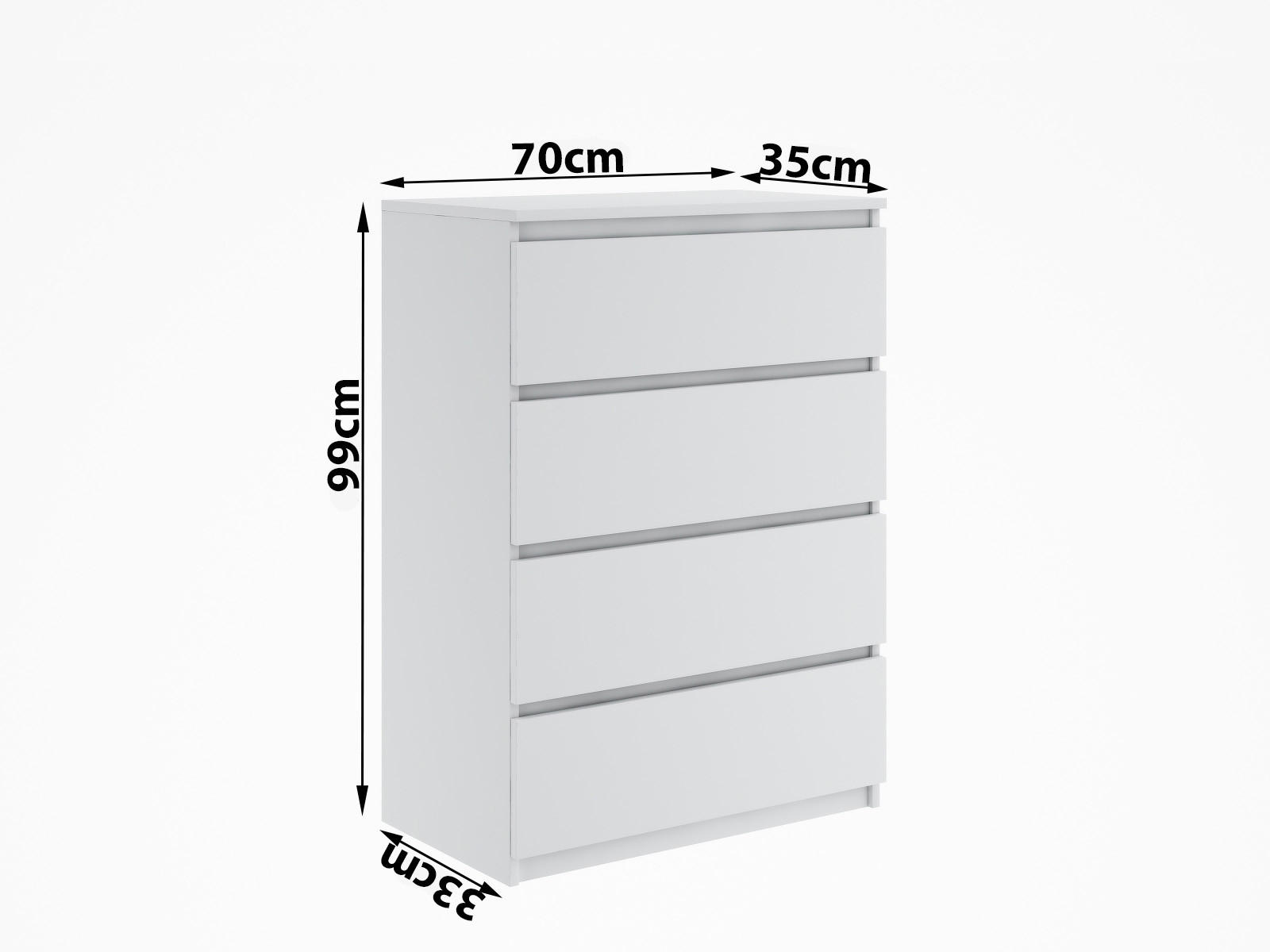 KOMMODE mit 4 Schubladen Sideboard weiß Anrichte holz Möbel Schubladenschrank - Weiß, Holzwerkstoff (70/99/33cm) - EMIX24