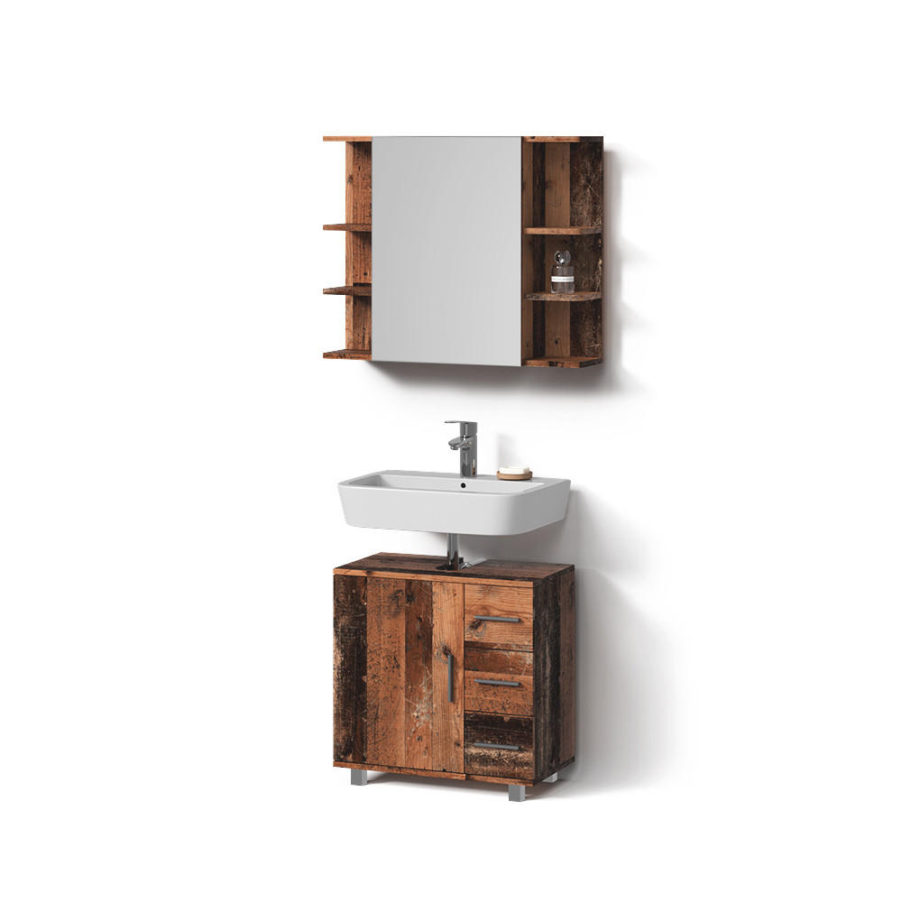 BADMÖBEL-SET Eisak Eiche rustikal 2 Teile - Wildeiche, Holzwerkstoff (60/60/33cm) - Livinity®