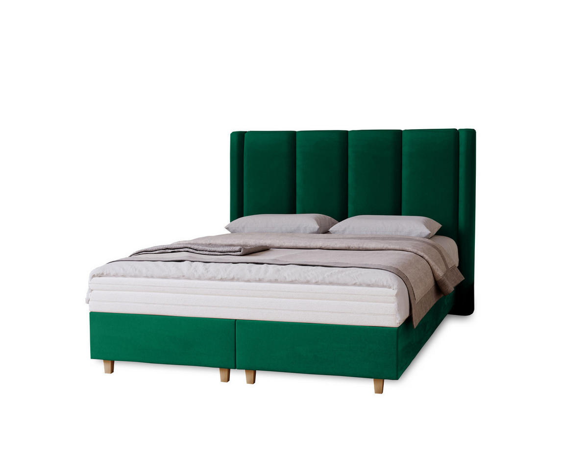 POLSTERBETT Bella, 120x200, Grün, Velourstoff, Doppelbett mit Matratze - Grün, Holz/Kunststoff (120/200cm) - Marpur