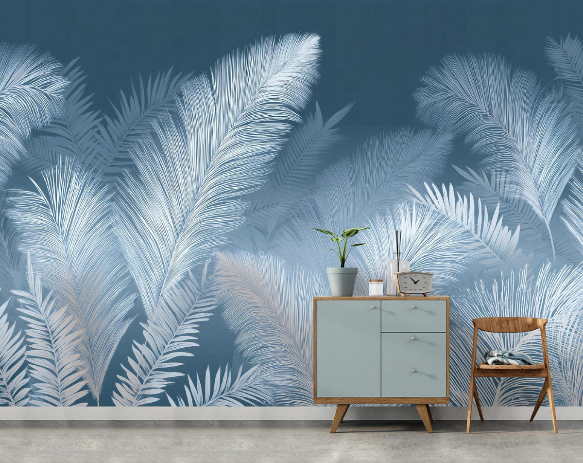 FOTOTAPETE Federn Abstrakt Blau 350x250 cm - Multicolor, Papier (350/250cm) - Wallarena