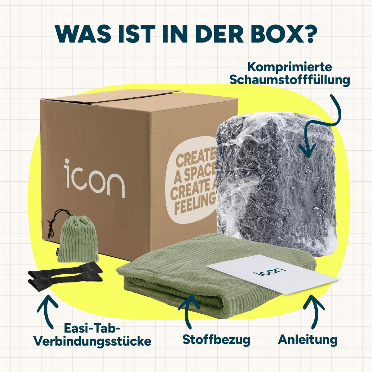 SITZSACK-SOFA 3-tlg. ZEN: Ecksessel, 2 Sessel - Grün, Textil (290/68/100cm) - icon