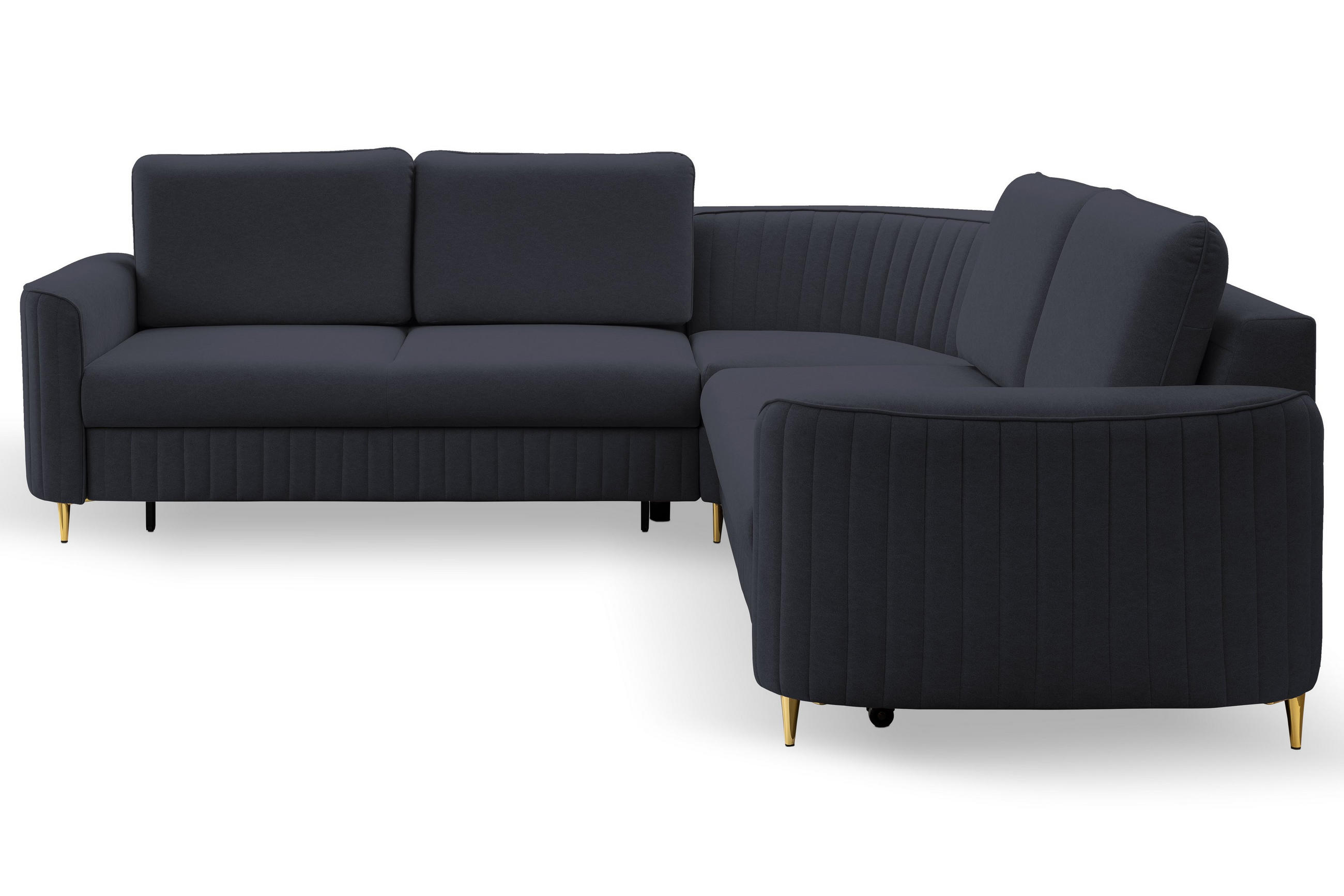 ECKSOFA VELA R-S Dunkelblau Velours-Stoff mit Schlaffunktion - Dunkelblau, Holz (251/251cm) - MASSENO