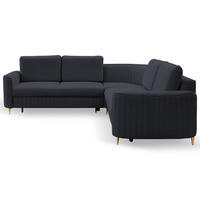 ECKSOFA VELA R-S Dunkelblau Velours-Stoff mit Schlaffunktion - Dunkelblau, Holz (251/251cm) - MASSENO