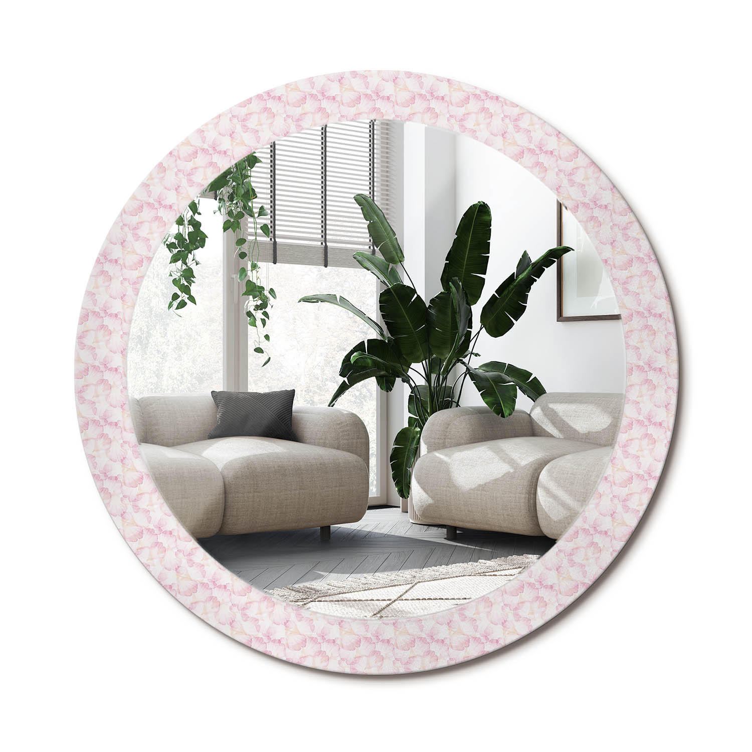 SPIEGEL Rund Ø 80 cm mit Aufdruck - Pink, Glas (80/80/0.4cm) - Wallfluent