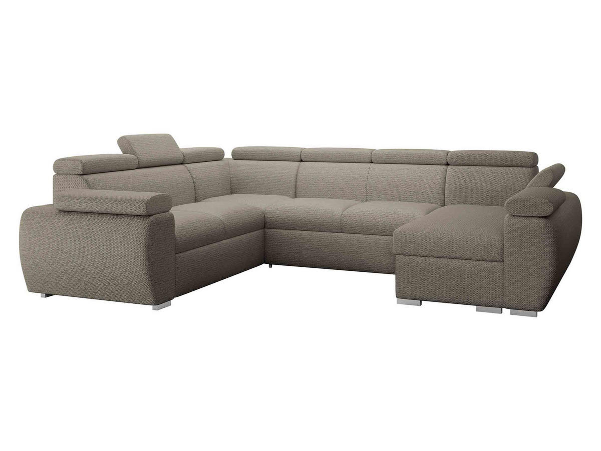 WOHNLANDSCHAFT Boston U, Seite: Rechts - 2R+R+2P+LC - Chromfarben/Hellbraun, Holz/Textil (325/98/260cm) - MIRJAN24