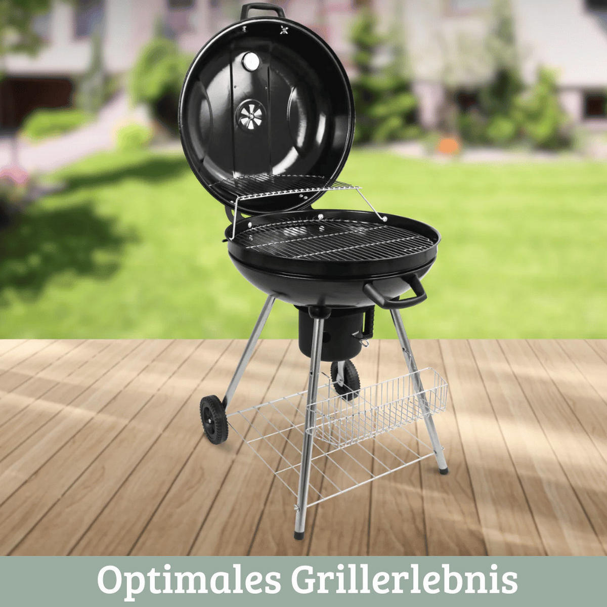 KUGELGRILL Holzkohle ENNO BBQ Grill Holzkohlegrill Schwarz - Schwarz, Metall (58.7/86/63.5cm) - DELUKE