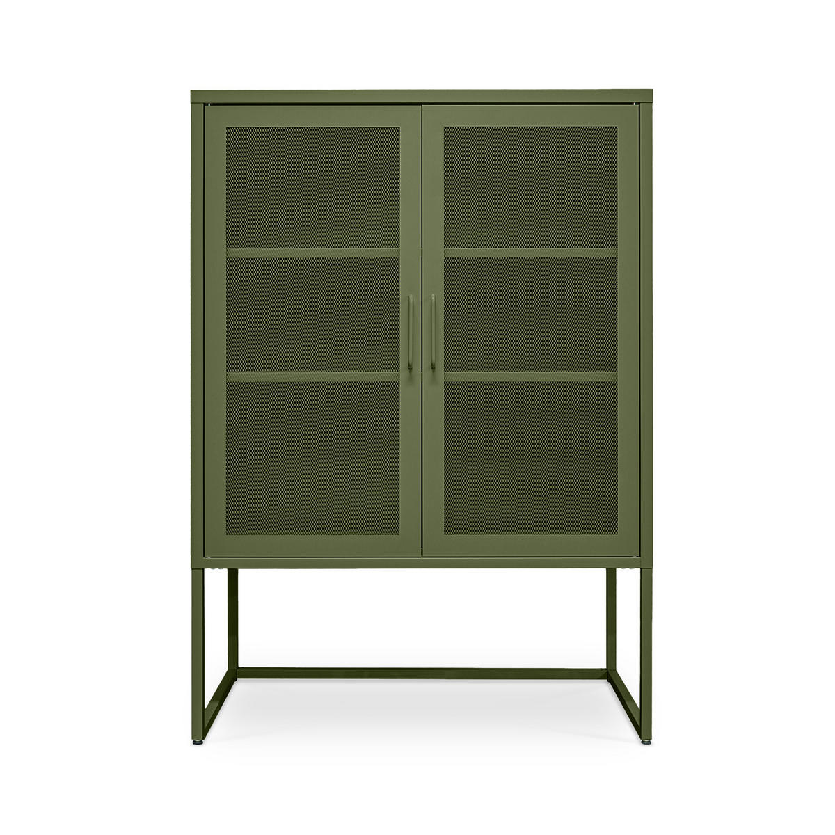 HIGHBOARD im Industrial-Design aus Metall H.120cm 2 Türen Streckmetall Olivgrün - Kai - Grün, Metall (85/120/45cm) - Sicaan