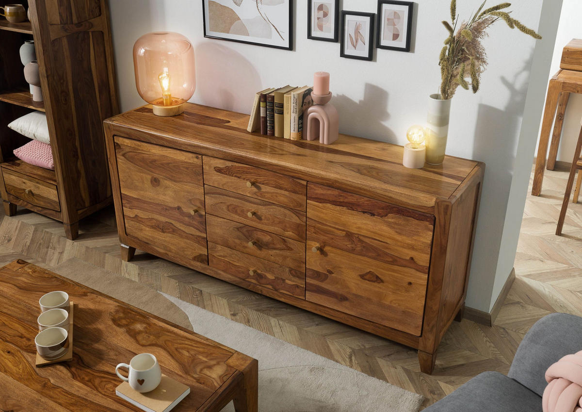 SIDEBOARD Sheesham 175x45x80 braun lackiert ANCONA #123 - Braun, Holz (175/80/45cm) - Massivmoebel24