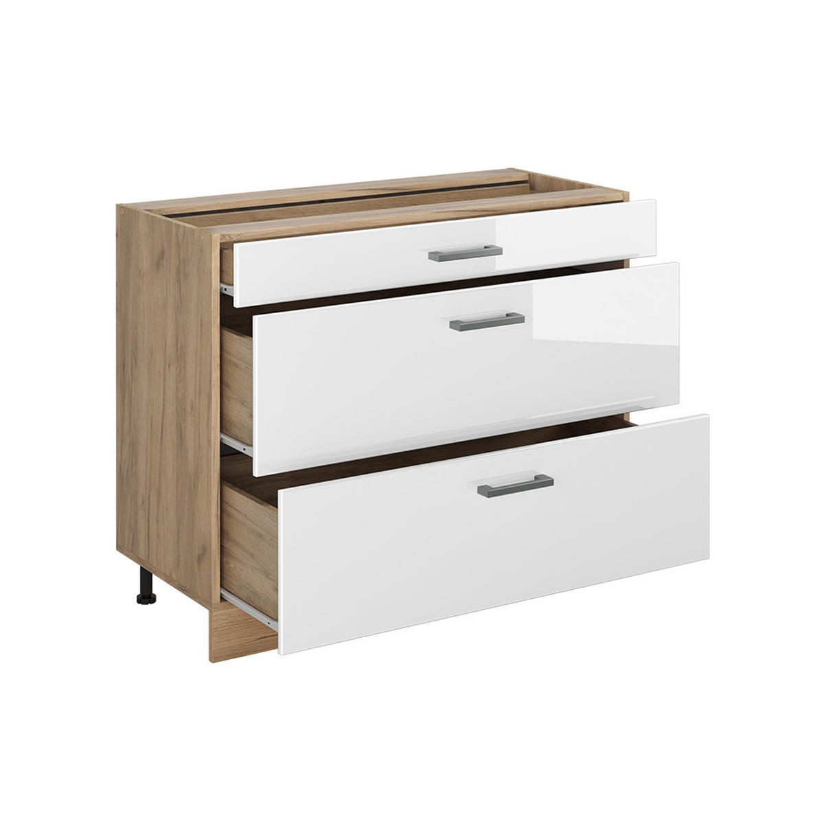 KÜCHENUNTERSCHRANK R-Line, Weiß Hochglanz/Goldkraft Eiche, 100 cm Arbeitsplatte Goldkraft Eiche - Eichefarben/Weiß Hochglanz, Holzwerkstoff (100/81.6/60cm) - Vicco