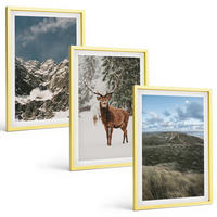 BILDER SET 3er Set - 40x60 cm Goldrahmen - Berge, Schnee, Hirsche, Waldlandschaft - Goldfarben, Kunststoff (40/60cm) - TULUP