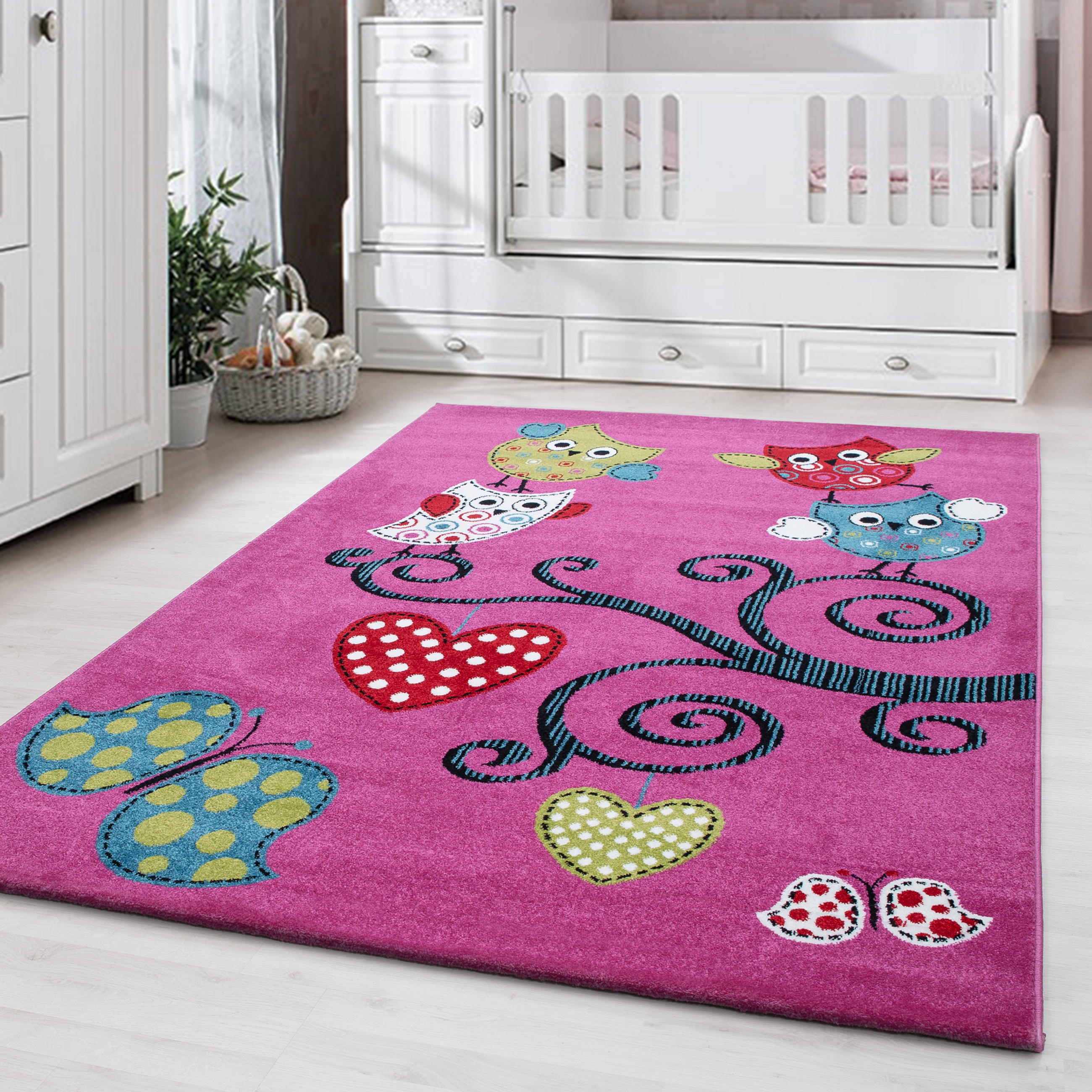 KINDERTEPPICH Eule Polypropylen gewebt saugroboter Kurzflor Kinderzimmer Violett Läufer 80x150 - Lila, Textil (80/150cm) - KADIMA DESIGN