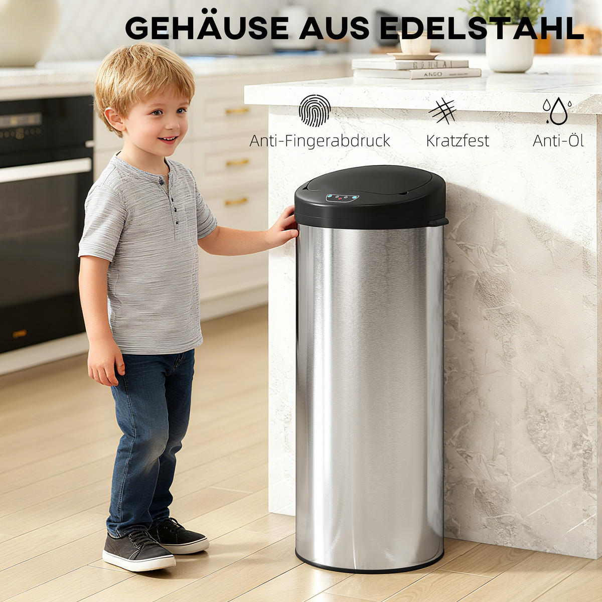 SENSOR-MÜLLEIMER Edelstahl Kunststoff Silber - Silberfarben, Metall (30/78.5/32cm) - HOMCOM