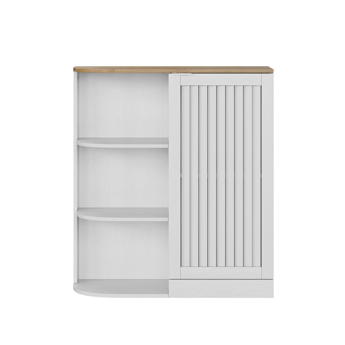 BADEZIMMERSCHRANK 68x25x76 cm Weiß & Eiche mit 3 offenen Regalen & Schrank - Weiß, Holzwerkstoff (68/76/25cm) - Modfu