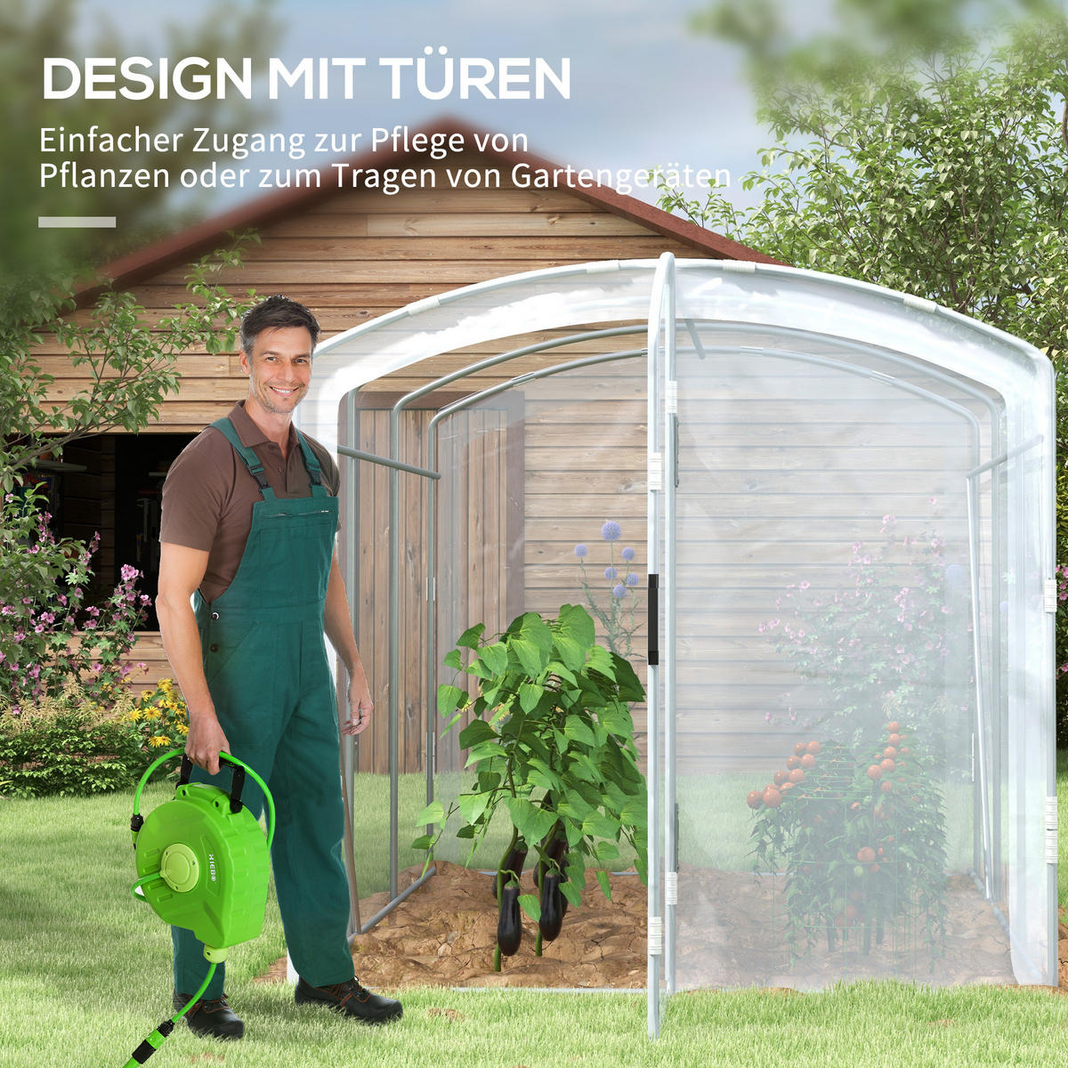 FOLIENGEWÄCHSHAUS, Tunnel-Gewächshaus mit 1 Tür, für Garten, Balkon, PE, Transparent - Transparent, Kunststoff/Metall (200/195/300cm) - Outsunny