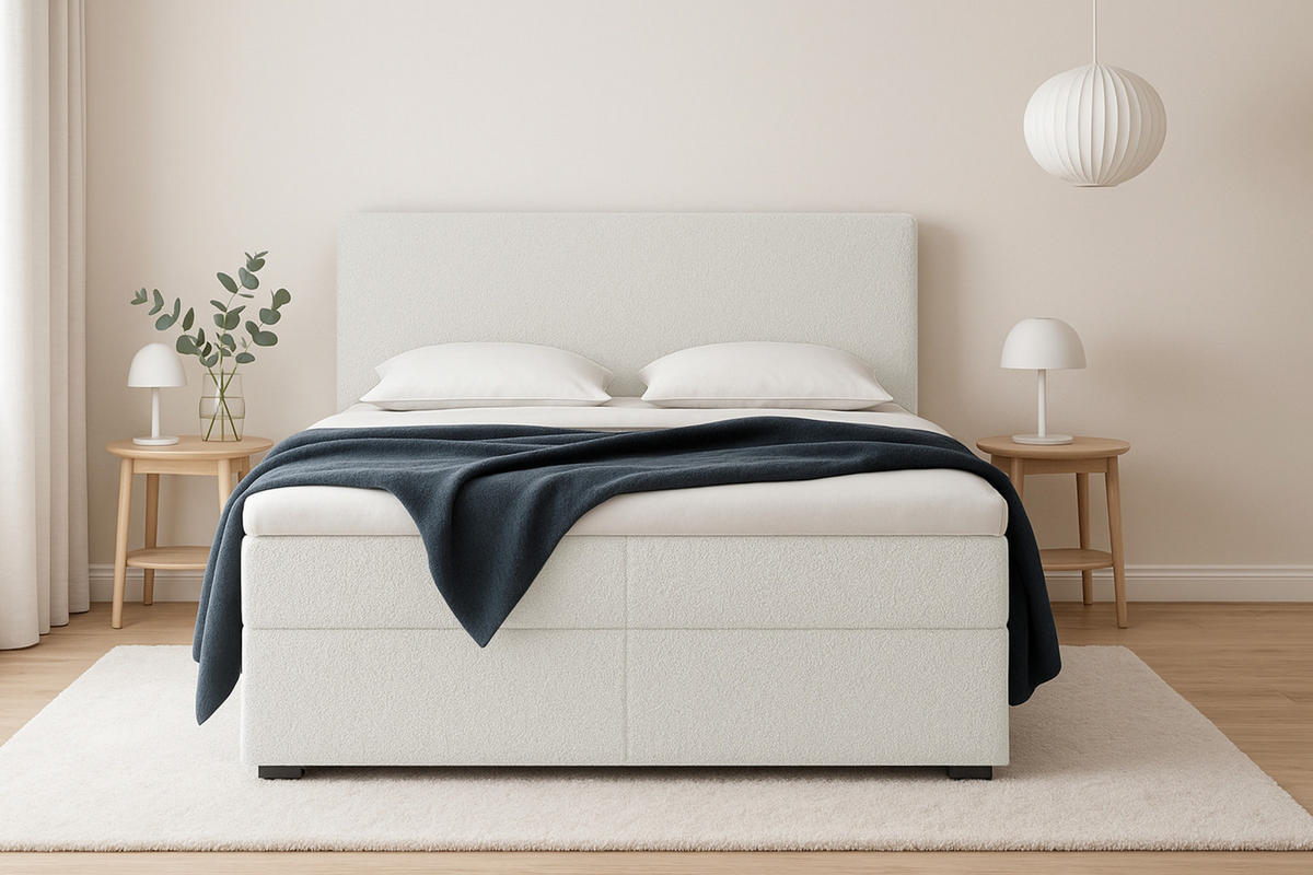 BOXBETT BOUCLE 140/200 in Boucle Creme H3 - Creme, Holz/Holzwerkstoff (140/200cm) - Deine Möbel 24