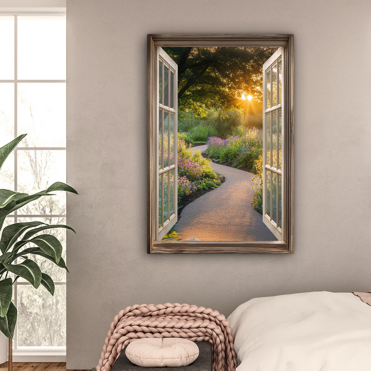 LEINWANDBILD Aussicht - Blumen - Natur - Sonne - Weg 90x140 cm - Hellgelb, Textil (90/140cm) - MuchoWow